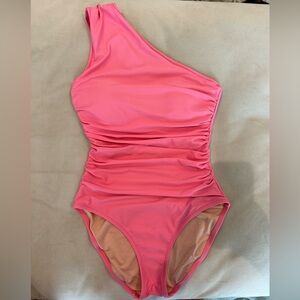 J. Crew Pink One-Shoulder Ruched Swimsuit